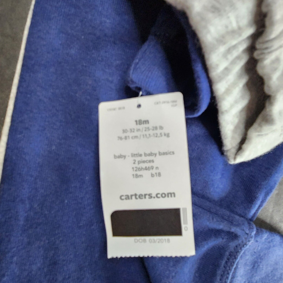 Carter's Baby Boy Pants Infant Size 18 Months Heather Gray Navy Blue Basics - Picture 3 of 4